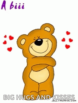 the blue teddy bear hugs and kisses heart shapes