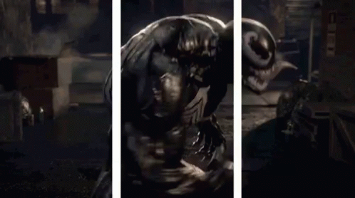 three panel image of a black demonic looking creature