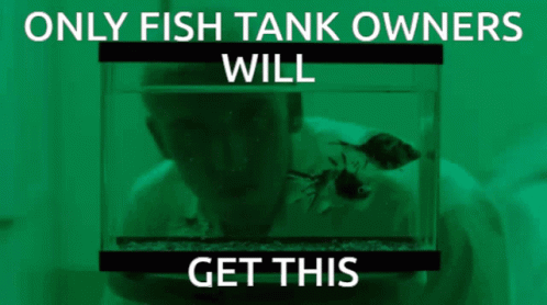 a man with fish tanks in the mirror