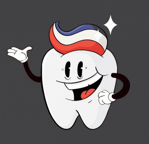 a tooth is holding a stars head and has his hand up