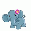 the pixel art image shows an elephant with a flower in its ear