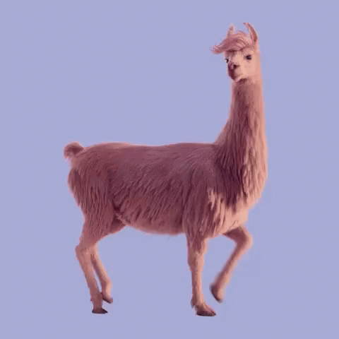 a purple llama is standing in the air
