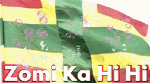 the background of a zomiki ka hii flag with a blue and green design