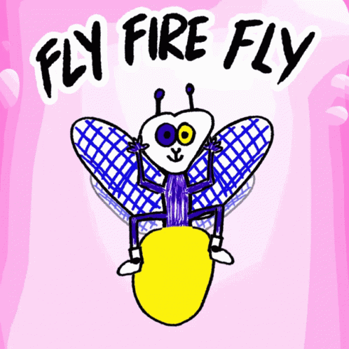 cartoon image with fire fly on a flying insect
