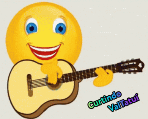 the cartoon has a guitar with one hand and is playing an instrument