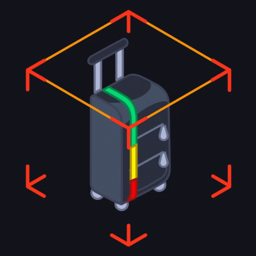 a drawing of a suitcase connected to a blue diagram