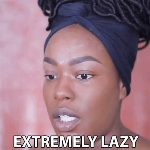 a young woman wearing blue makeup has the words extremely lazy