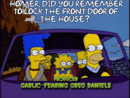 a funny meme from the simpsons shows homer and family in the back of a car