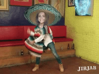 a cartoon painting of a woman dressed as a mexican dancer
