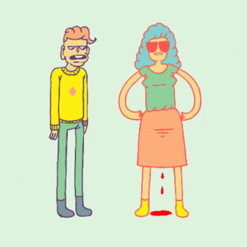 two cartoon people with glasses are standing in front of each other
