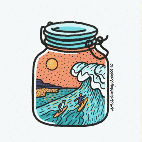 an art print featuring people in a jar