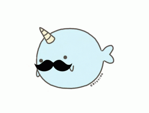 a narwhale with a mustache and a party hat