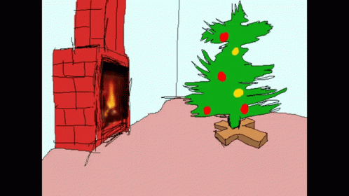 an animation of a christmas tree and a television
