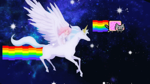 a unicorn with a star and rainbow background