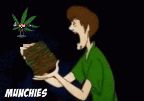 cartoon guy holding green tray of marijuana seeds with blue eyes