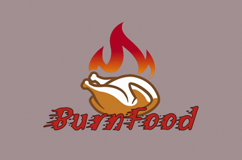 a gray and blue background with the word burn food