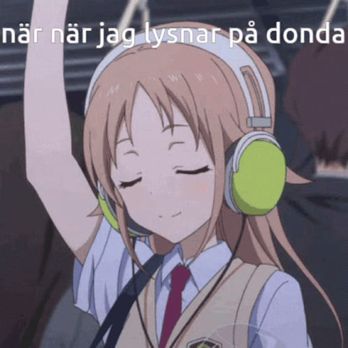 an anime with headphones and music on her ears