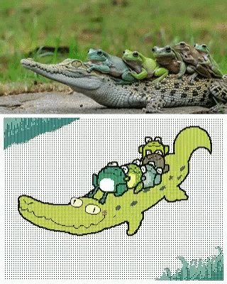 a cross stitch pattern of some animals on an alligator