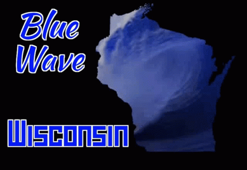 a red text that reads blue wave wisconsin