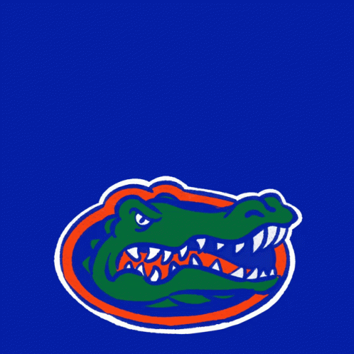 a gators logo, drawn in red, blue and green on a dark background
