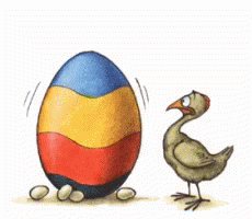 a drawing of an egg with a bird near by