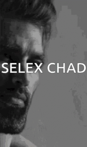 man with beard looking sideways, text that says, seer x chad