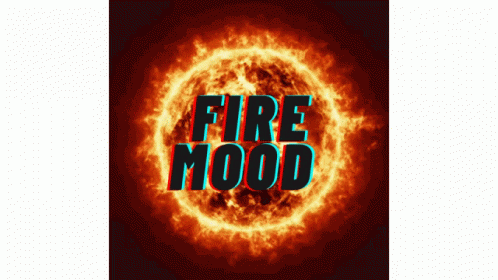 a fire mood logo with an orange and blue background
