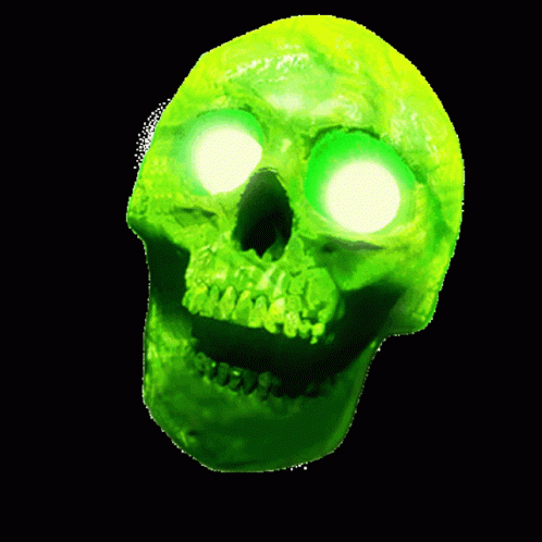 the green glow skull is very creepy and glowing