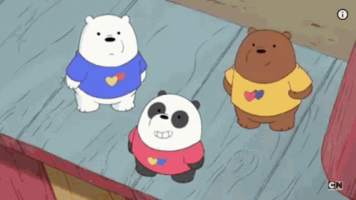three animated bears stand next to each other