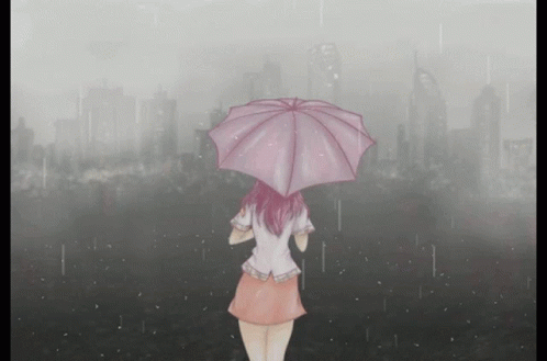 a digital painting of a girl holding a purple umbrella