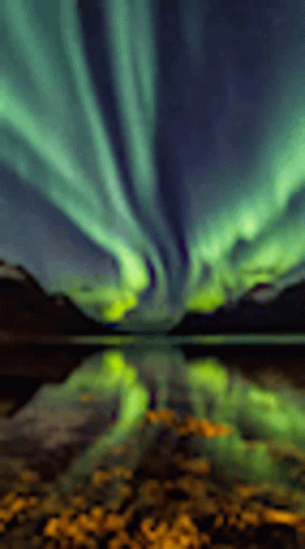 a bright green and red aurora lights on the sky