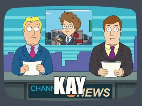 a cartoon scene shows a man reading a newspaper, and another man with glasses holding news paper