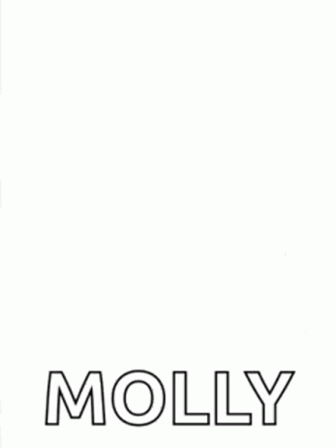 the words molly are black and white, with a single block of text underneath it