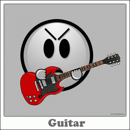 the image shows a guitar, which appears to be frowning