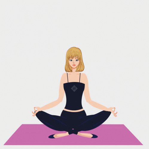a woman meditating in a yoga position in a red and blue background