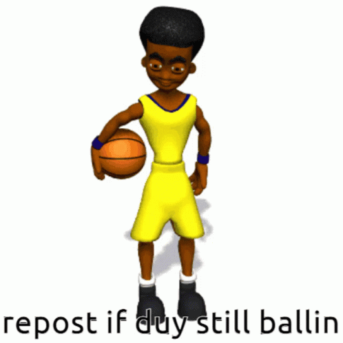 an animation character holding a basketball wearing a blue outfit