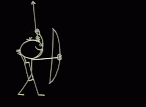 a drawing of a person holding up a bow and arrow
