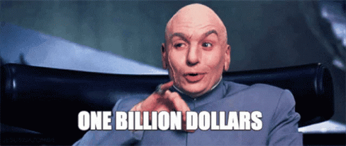 the words, one billion dollars are placed in a blue man's face