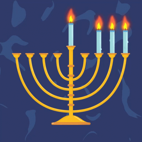 a hanukkah menorah with blue candles and an image of a dove