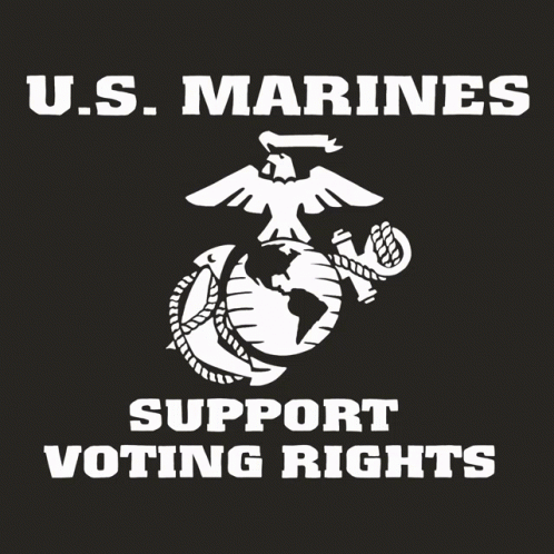a white u s marine logo in white with the words'us marines support voting rights'on it