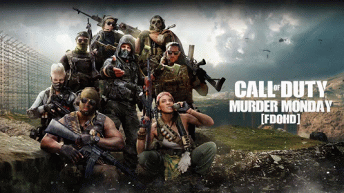 the call duty logo is featured as five soldiers