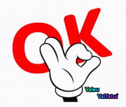 the blue letter ok with a hand making a rock hand symbol