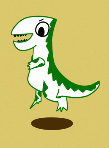 a dinosaur that has very large eyes, green body and dark tail