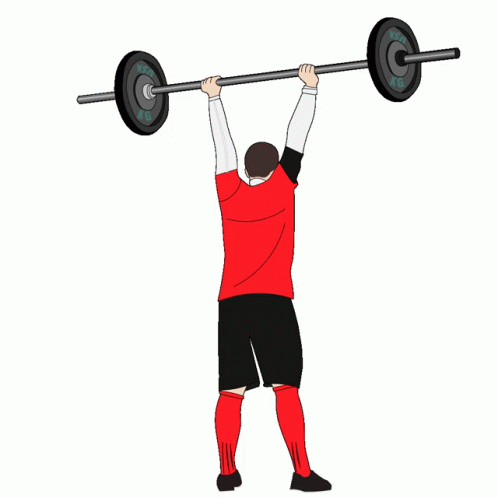 a man is standing up and lifting a barbell