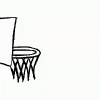 a cartoon illustration of an easy chair and basketball hoop
