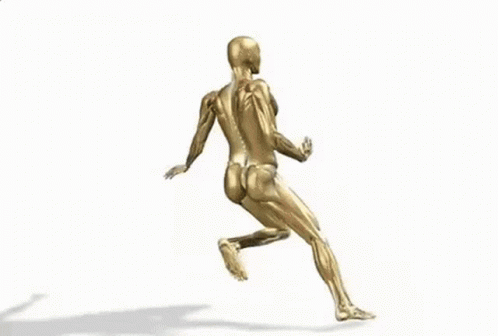 a humanoid running fast with a light blue background