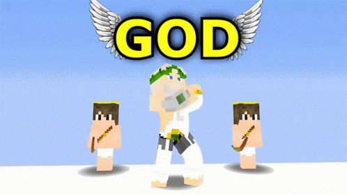 cartoon picture with message that reads god and a group of characters