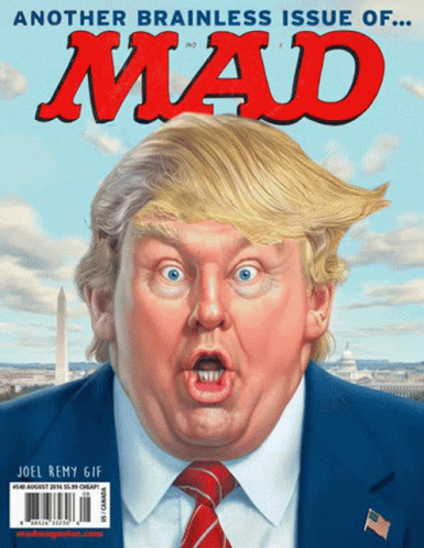 an animated political magazine cover with a man in a tie