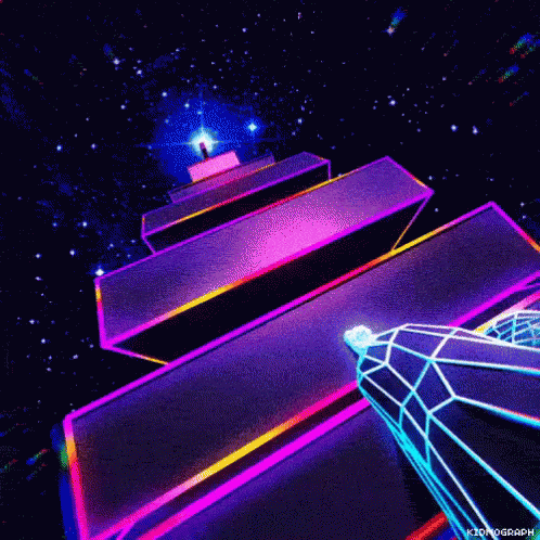 neon lit stairs on the surface with bright colored light