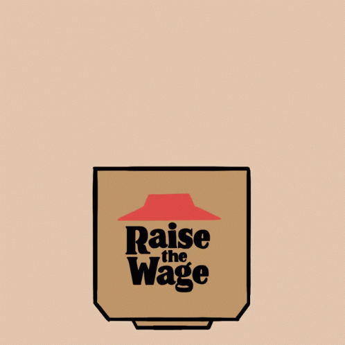 a can of raise the wage logo on a blue background